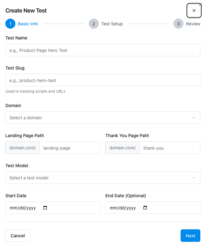 Test Creation Interface